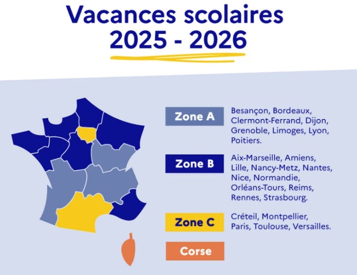 les zones de vacances en 2025 2026