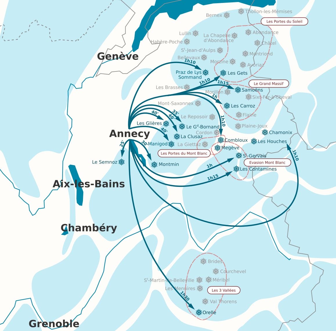 Carte des stations de ski proches d'Annecy