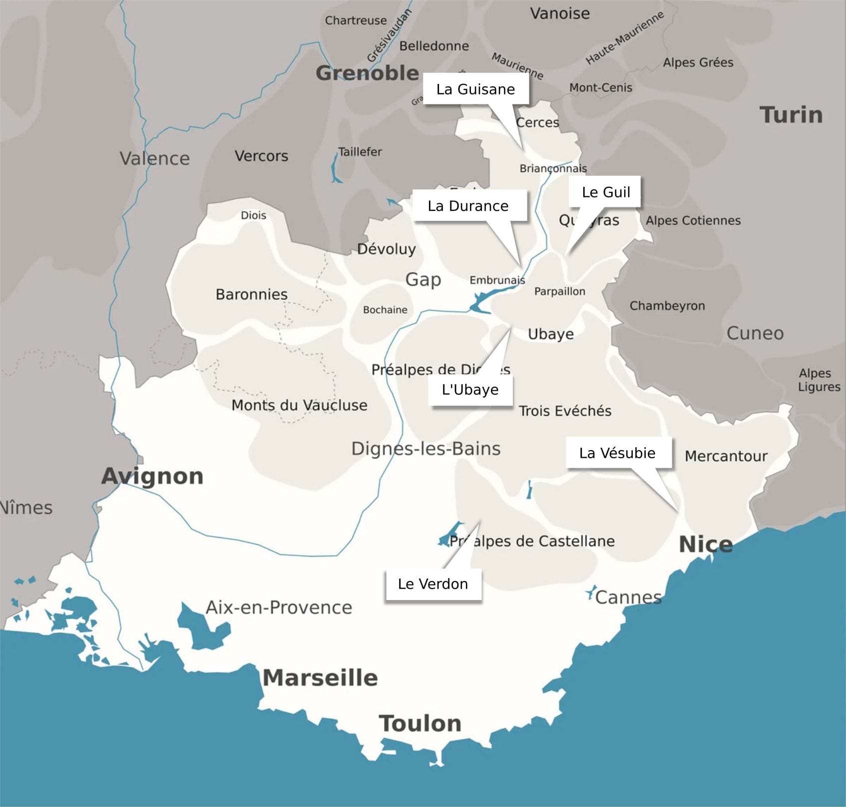 La carte des Alpes du Sud