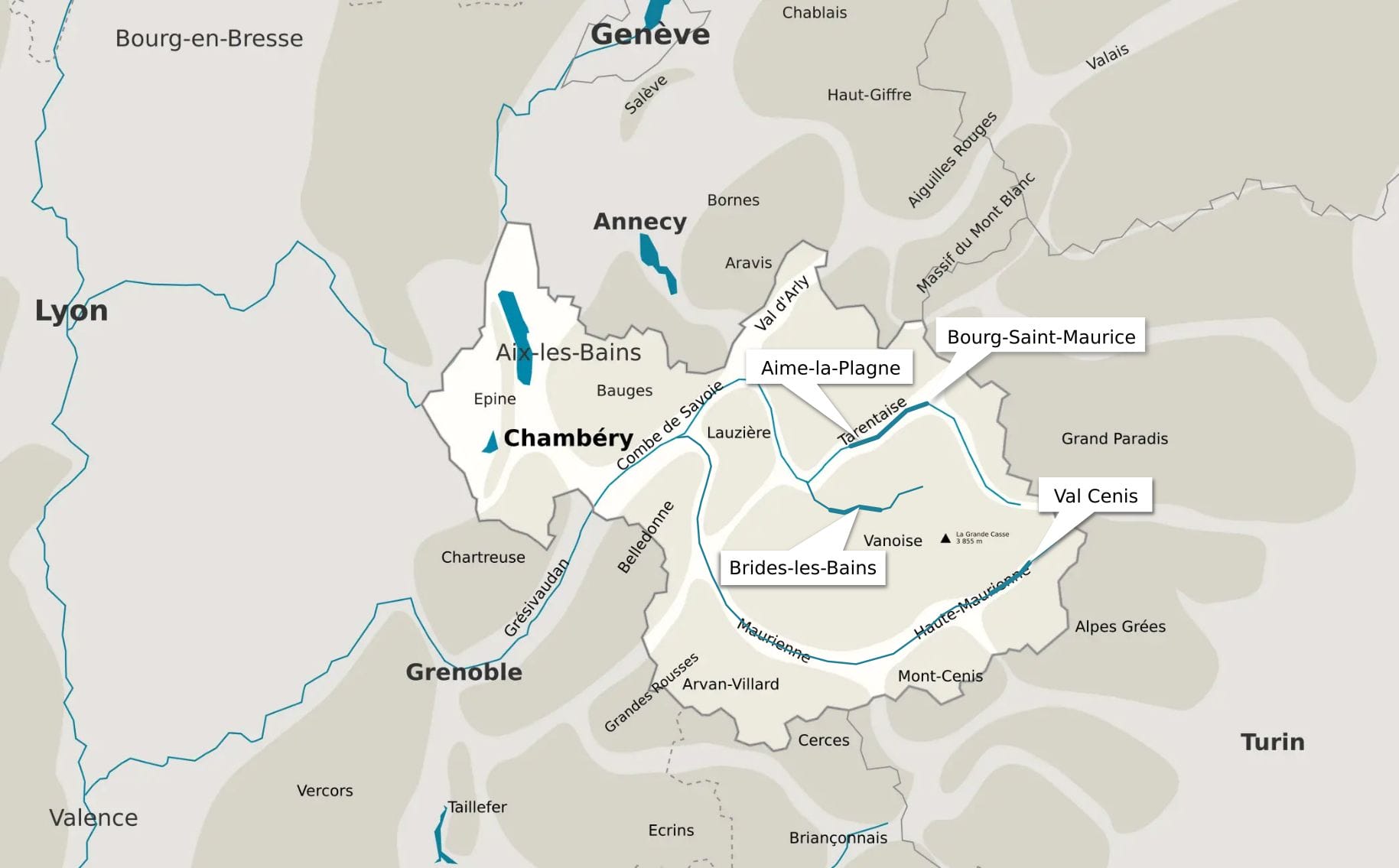 Carte des sites de Rafting en Savoie