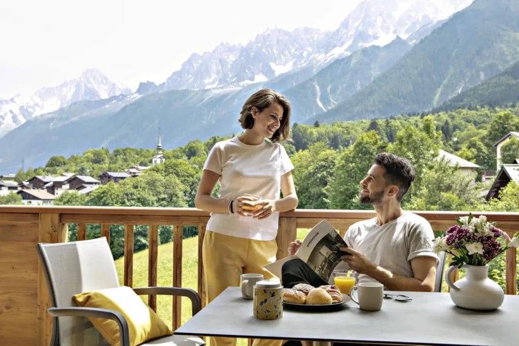 Terrasse des appartements avec vue sur le mont Blanc