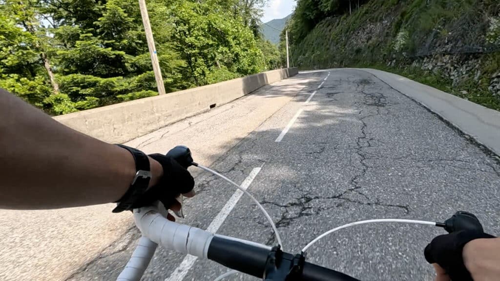La descente est d'abord très rapide dans la forêt