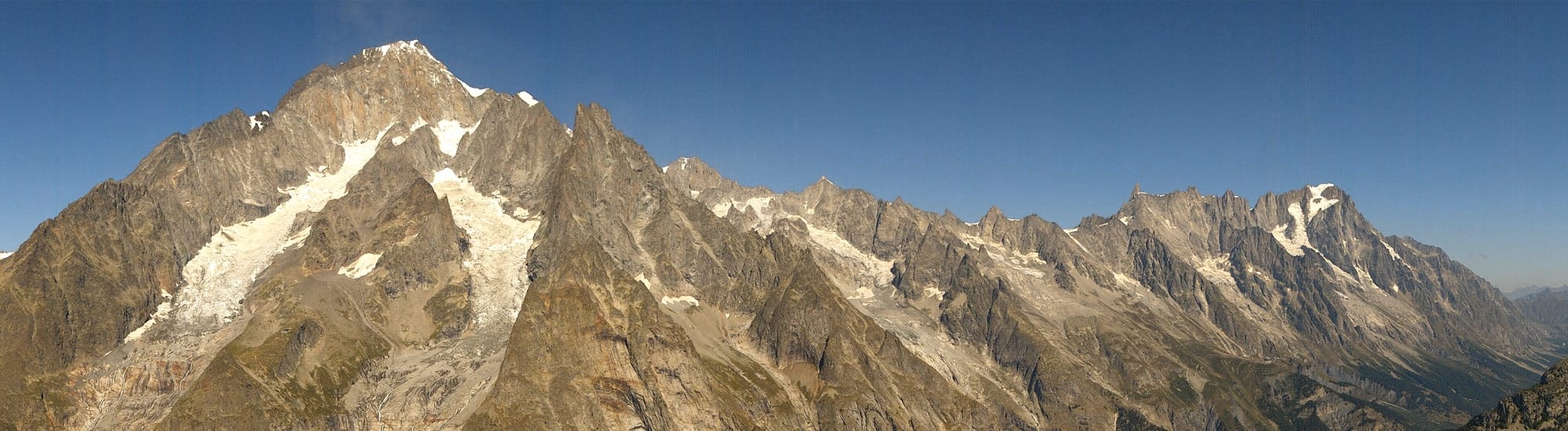 En été : le massif du Mont-Blanc côté Courmayeur