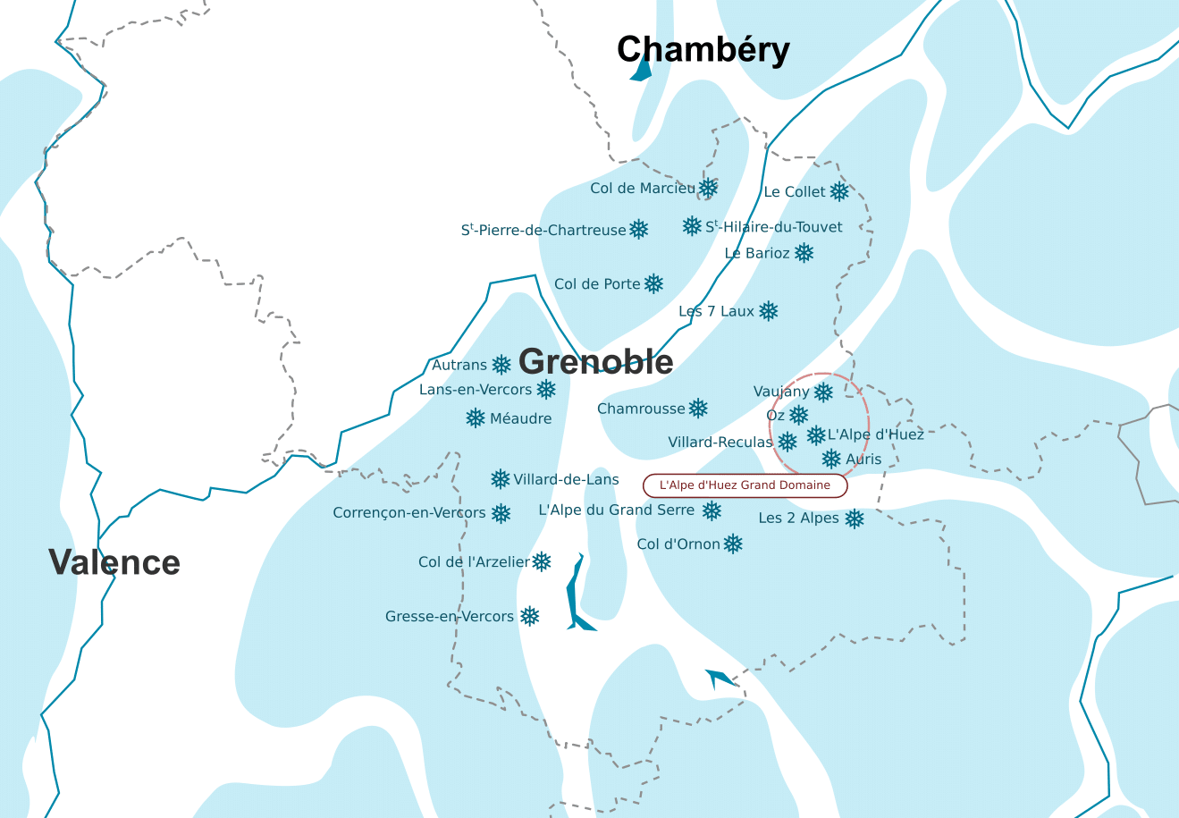 carte des stations de ski de l'Isère