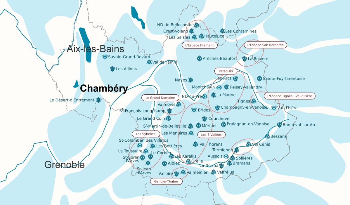 Carte synthétique des stations de ski de Savoie