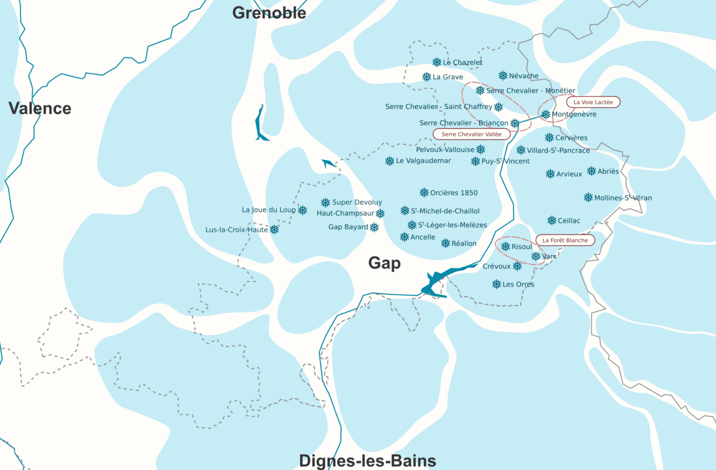 Carte des stations de ski des hautes-Alpes