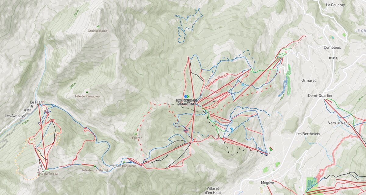 Carte des pistes et altitudes de Combloux