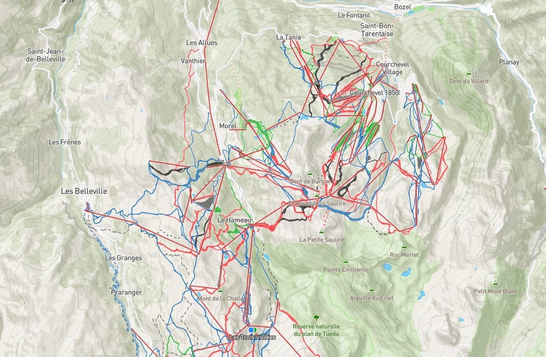 Carte des pistes et des altitude de Couchevel