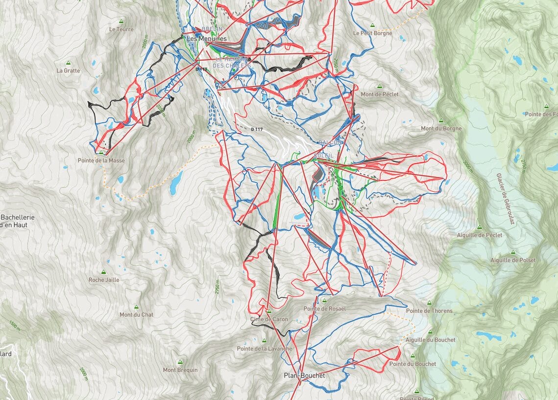 Carte des pistes et de l'altitude de Val Thorens