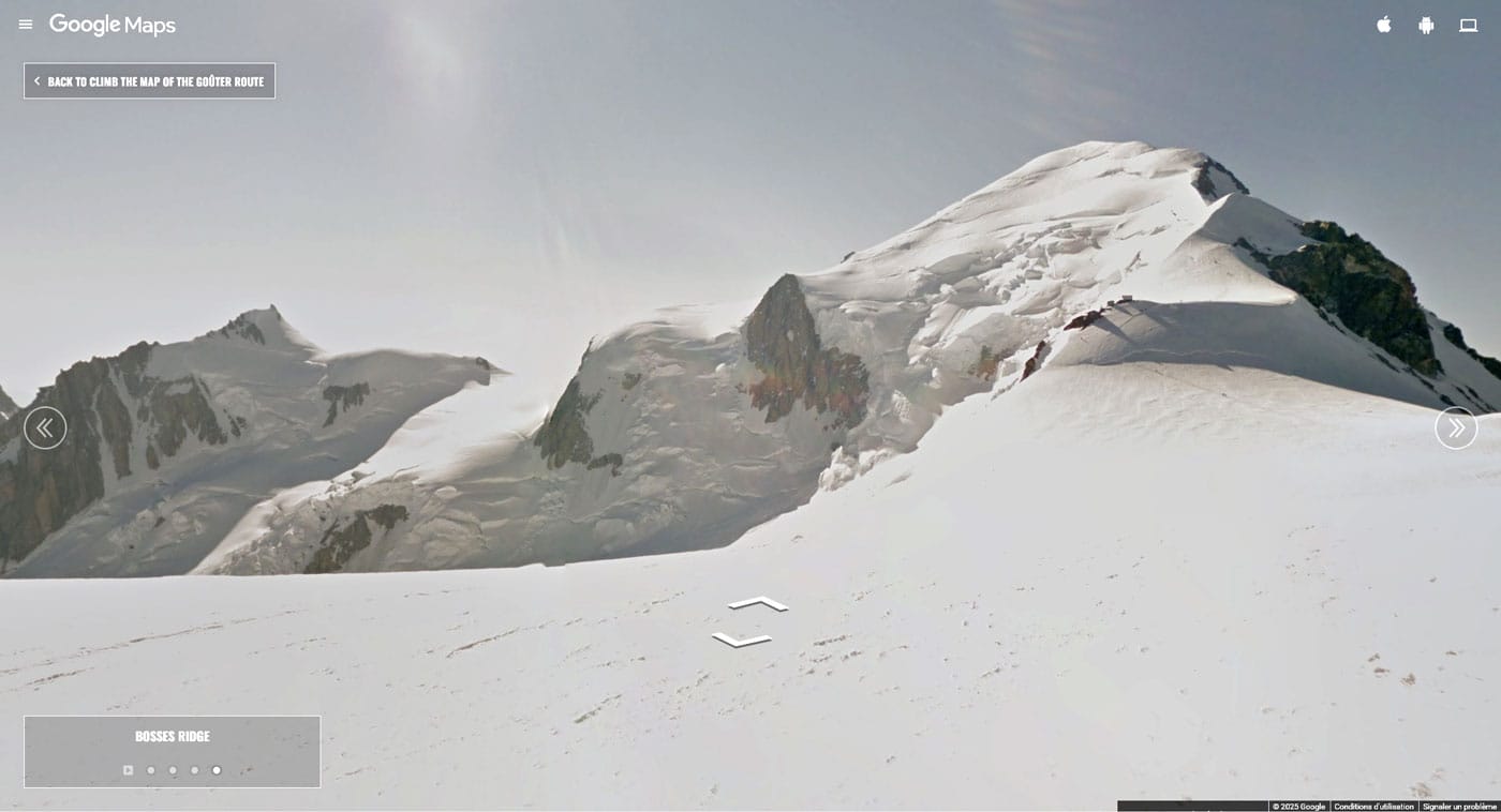 Le mont Blanc depuis le dôme du Gouter sur Google Maps