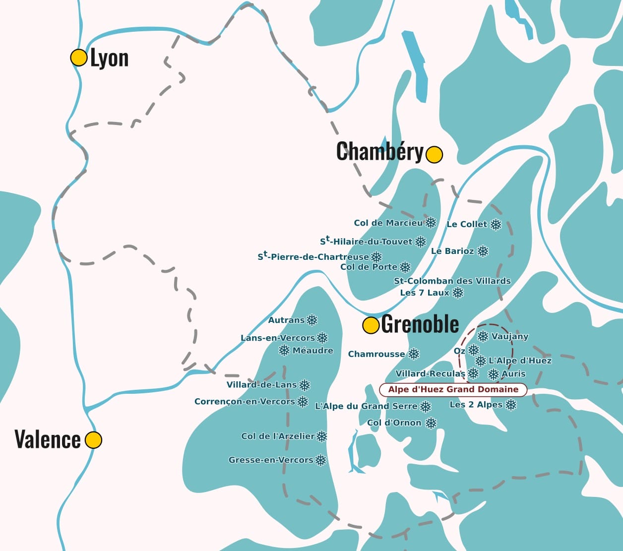 Carte des stations de ski de l'Isère en 2025